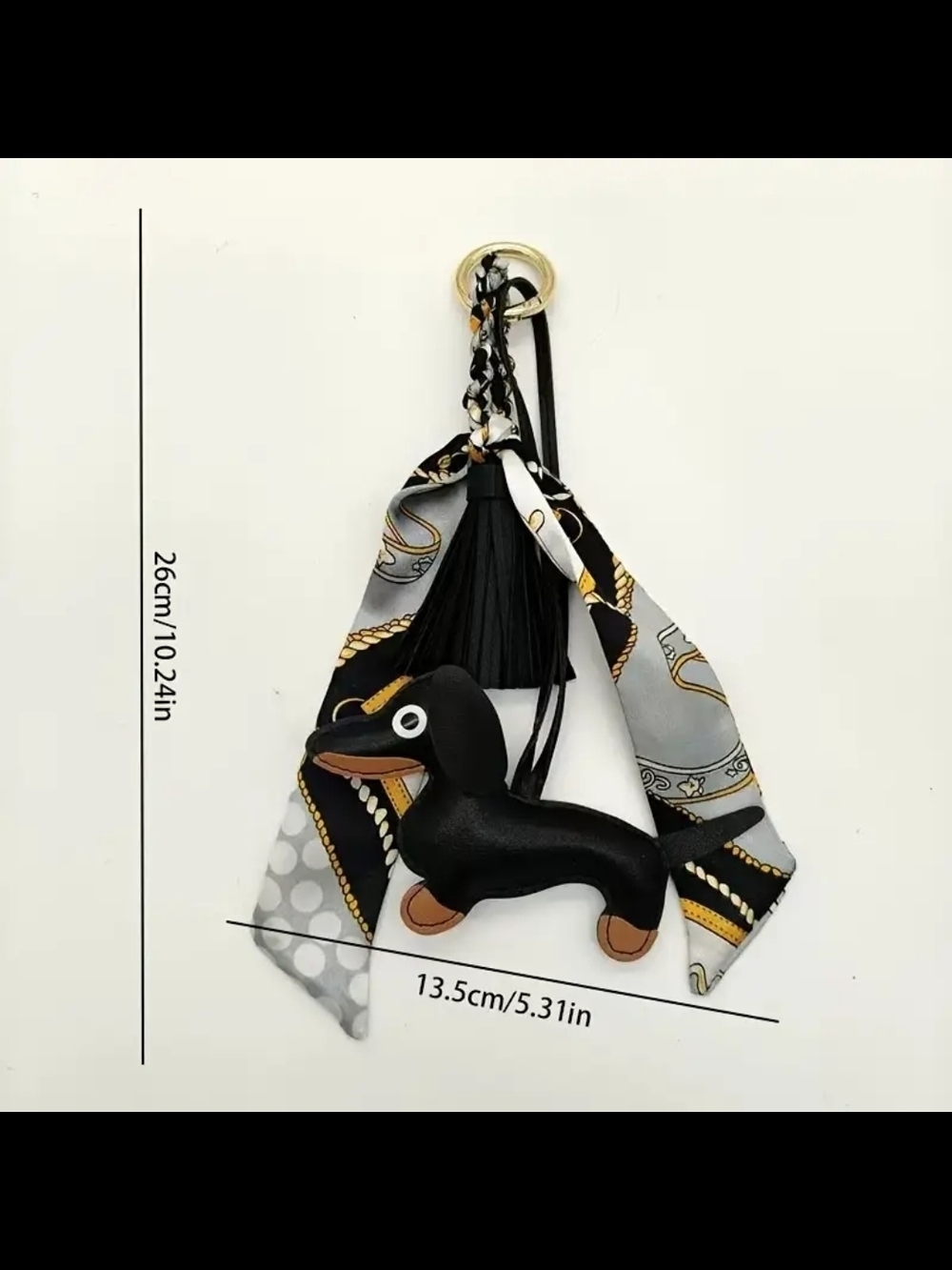 Orange Dachshund Bag Charm Keychain with Scarf and Tassel - Picture 4 of 4